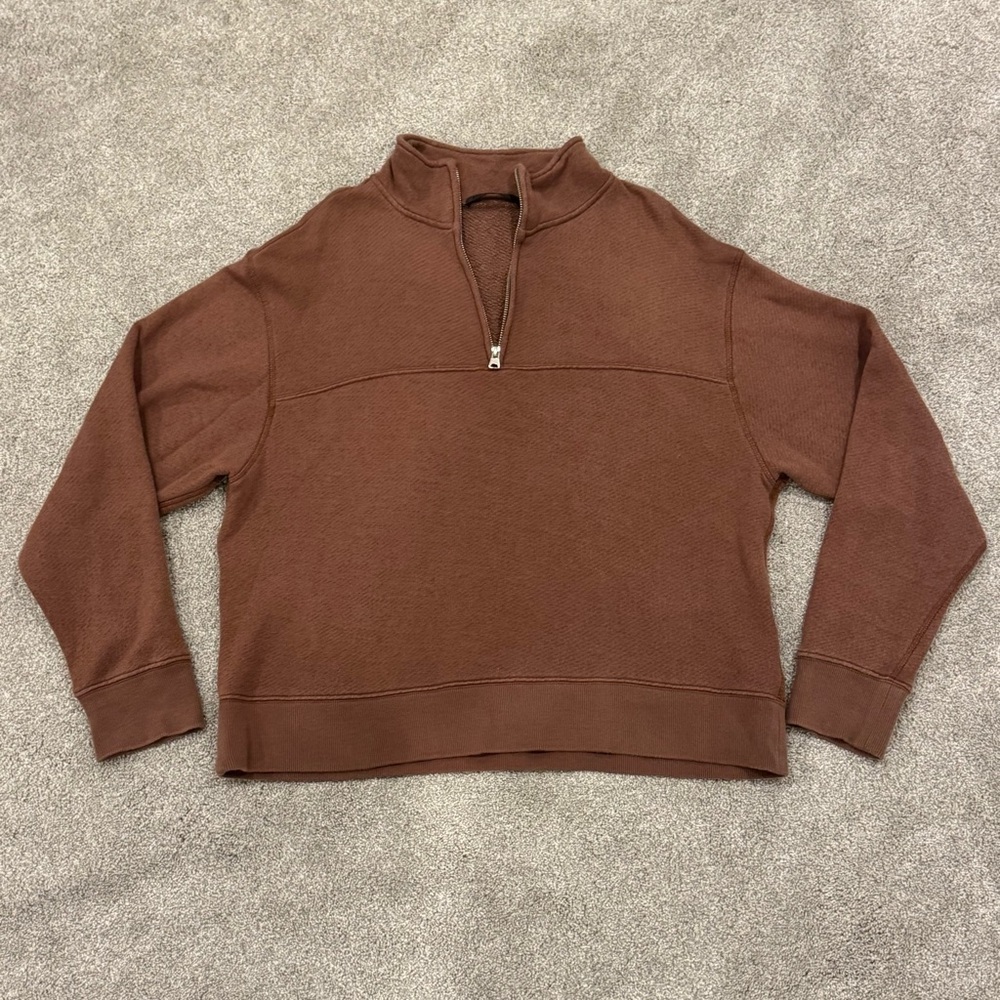 Jenni Kayne Half Zip Sweatshirt In Cinnamon Brown Size Large Cotton Viscose - Picture 10 of 11